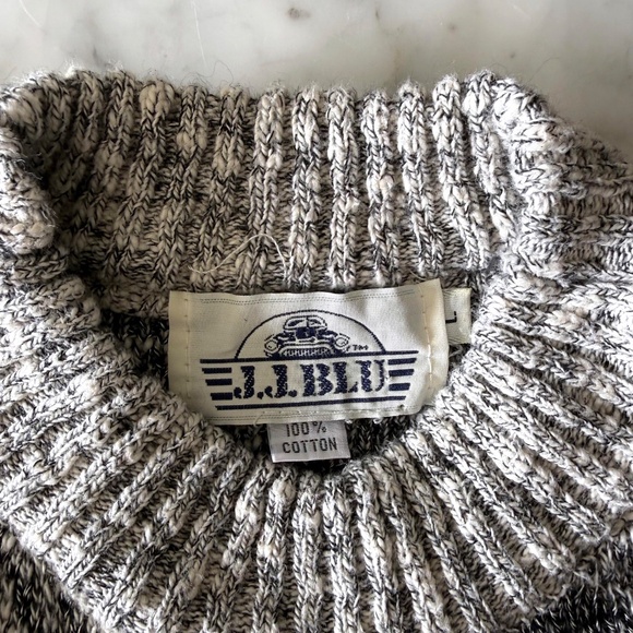 Vintage J.J. Blu Sweater Men’s Large Gray Geometric Cotton Knit 90s Pullover - Picture 3 of 6